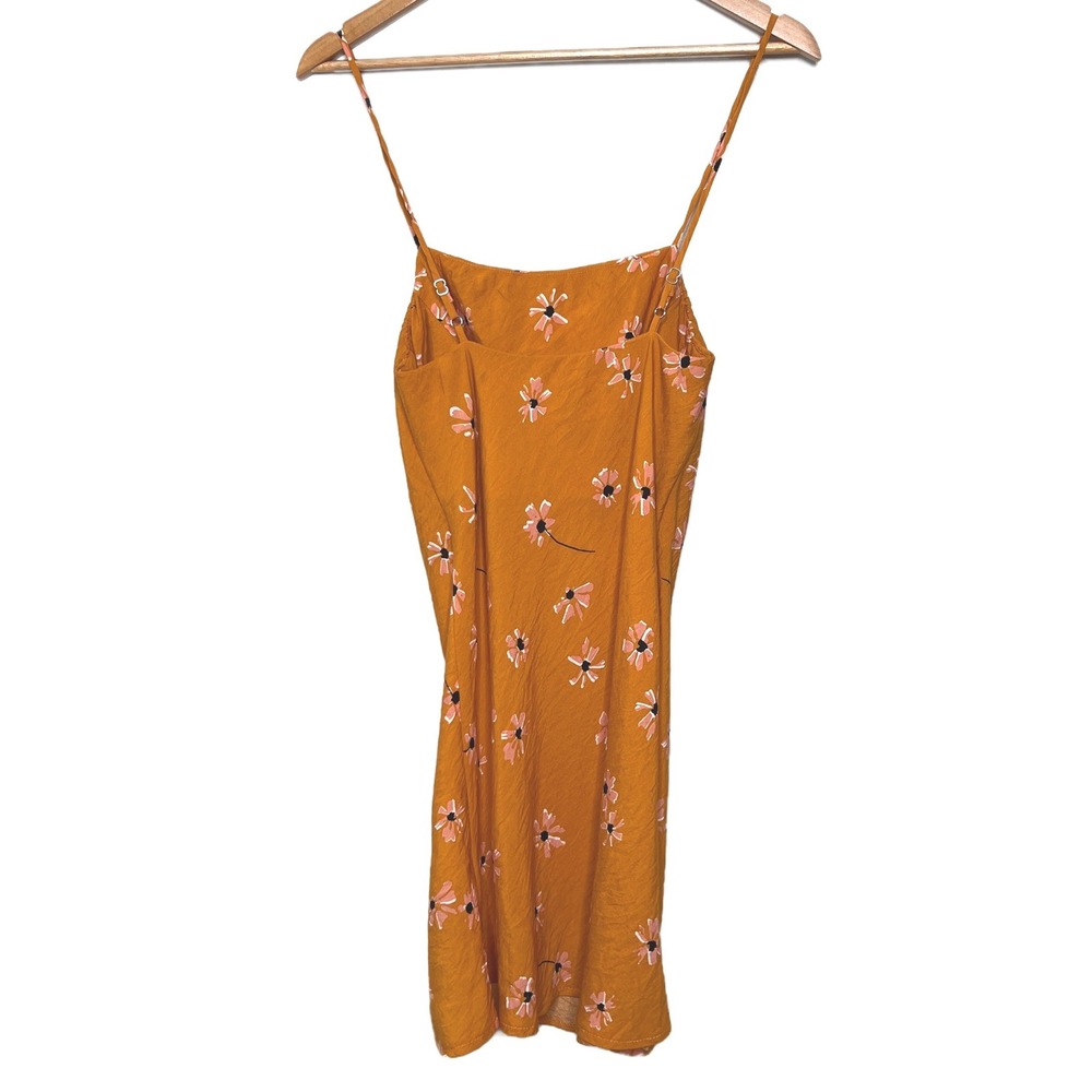 Polly Mustard Yellow Floral Mini Slip Dress Square Neck Adjustable Straps Size 6 - Picture 4 of 8